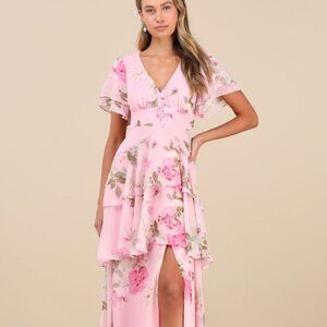 Lulu's Pink Floral Maxi Dress